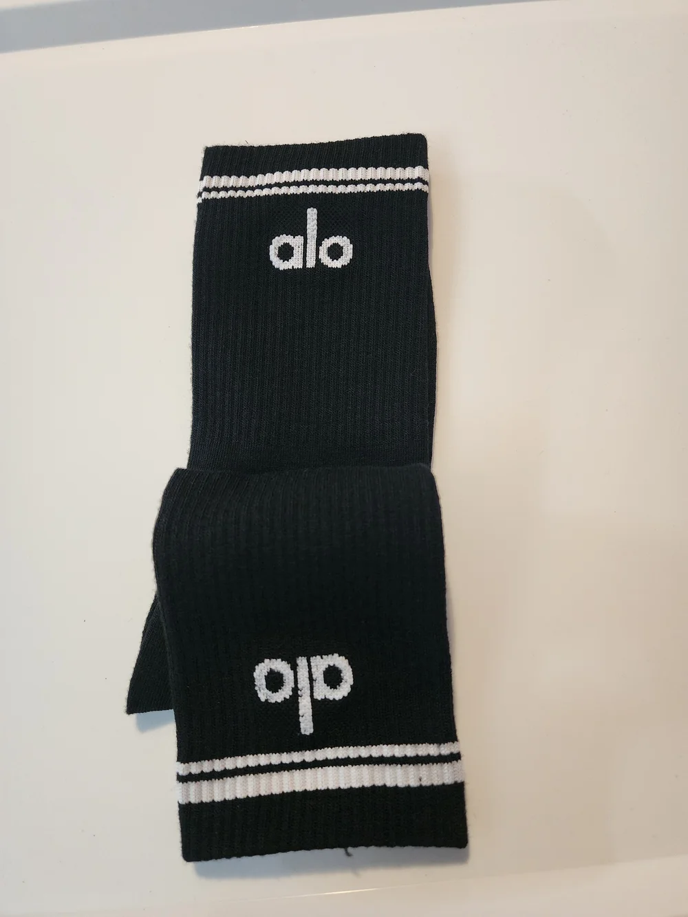 Yoga Fashion Black Crew Socks with White Stripe Accents
